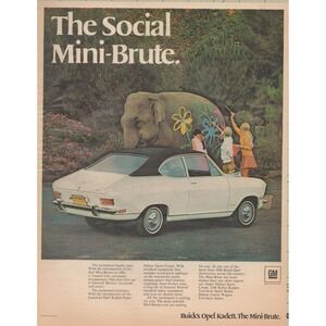 1968 Buick Opel Kadett Vintage Print Ad Mini Brute Elephant Artwork Retro